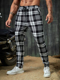 Manfinity Homme Men Plaid Print Drawstring Waist Pants Tapered Long Slacks Colorful Going Out - MapleCo