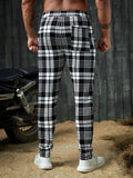 Manfinity Homme Men Plaid Print Drawstring Waist Pants Tapered Long Slacks Colorful Going Out - MapleCo