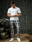 Manfinity Homme Men Plaid Print Drawstring Waist Pants Tapered Long Slacks Colorful Going Out - MapleCo