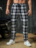 Manfinity Homme Men Plaid Print Drawstring Waist Pants Tapered Long Slacks Colorful Going Out - MapleCo