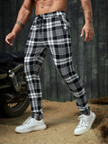 Manfinity Homme Men Plaid Print Drawstring Waist Pants Tapered Long Slacks Colorful Going Out - MapleCo