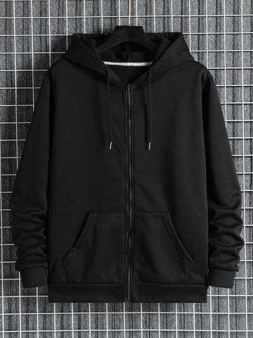 Manfinity Dauomo Men Zip Up Drawstring Slant Pocket Hoodie