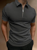 Manfinity Homme Men Quarter Zipper Polo Shirt Collar Plain Work Business Casual Polo Shirt For Boyfriend Gift - MapleCo