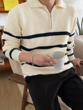 DAZY Men Striped Pattern Polo Neck Fall Sweater Without Tee