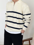 DAZY Men Striped Pattern Polo Neck Fall Sweater Without Tee