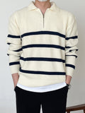 DAZY Men Striped Pattern Polo Neck Fall Sweater Without Tee