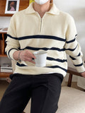 DAZY Men Striped Pattern Polo Neck Fall Sweater Without Tee