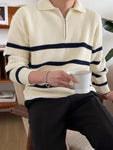 DAZY Men Striped Pattern Polo Neck Fall Sweater Without Tee