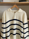 DAZY Men Striped Pattern Polo Neck Fall Sweater Without Tee