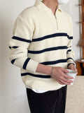 DAZY Men Striped Pattern Polo Neck Fall Sweater Without Tee