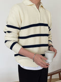 DAZY Men Striped Pattern Polo Neck Fall Sweater Without Tee