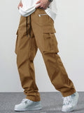 Manfinity EMRG Loose Men's Cargo Pants With Drawstring Waist Baggy Long Plain Black Going Out - MapleCo