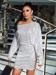 SHEIN BAE Asymmetrical Neck Sequin Dress