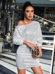 SHEIN BAE Asymmetrical Neck Sequin Dress