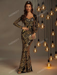 Sweetheart Neck Sequin Mermaid Prom Dress Elegant Long Sleeve Formal Evening Wedding Guest Gown, For Graduation, Dinner