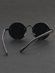 1pair Men's Metal Round Faux Woodgrain Temples Fashion Glasses