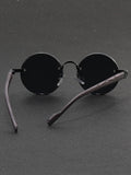 1pair Men's Metal Round Faux Woodgrain Temples Fashion Glasses