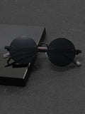 1pair Men's Metal Round Faux Woodgrain Temples Fashion Glasses