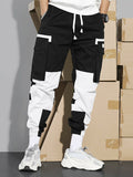 Manfinity EMRG Men Two Tone Cargo Pants, Street Wear Long Drawstring Color Block Pants, For Husband, Boyfriend Gifts