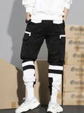 Manfinity EMRG Men Two Tone Cargo Pants, Street Wear Long Drawstring Color Block Pants, For Husband, Boyfriend Gifts