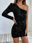 SHEIN PETITE One Shoulder Sequin Bodycon Party Women Dress