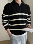 DAZY Men Striped Pattern Polo Neck Fall Sweater Without Tee