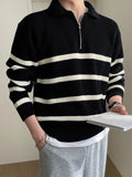 DAZY Men Striped Pattern Polo Neck Fall Sweater Without Tee