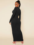 SHEIN SXY High Neck Solid Bodycon Out Going With Sleeves  Black Maxi Dress