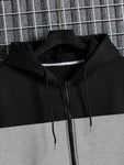 Manfinity Dauomo Men Colorblock Zip Up Thermal Lined Drawstring Hoodie