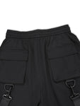 Manfinity EMRG Men Flap Pocket Buckle Detail Drawstring Waist Cargo Loose Pants Long Plain Black Going Out Rapper - MapleCo