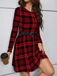 SHEIN Clasi Plaid Print A-line Dress Without Belt - MapleCo