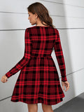 SHEIN Clasi Plaid Print A-line Dress Without Belt - MapleCo