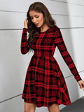 SHEIN Clasi Plaid Print A-line Dress Without Belt - MapleCo