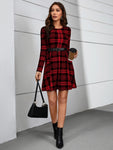 SHEIN Clasi Plaid Print A-line Dress Without Belt - MapleCo