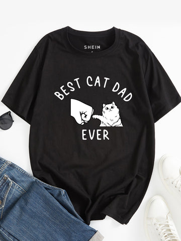 Manfinity Dauomo Men Cat And Slogan Graphic Tee