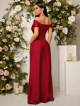 SHEIN Belle Burgundy Red Off Shoulder Ruched Split Thigh Bridesmaid Dress