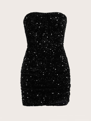 SHEIN ICON Black Sequin Tube Bodycon Date Night Dress