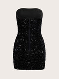 SHEIN ICON Black Sequin Tube Bodycon Date Night Dress