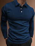 Manfinity Homme Men Contrast Trim Long Sleeve Half Button Collar Work Casual Polo Shirt For Husband