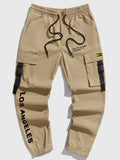 Manfinity EMRG Men Slogan Graphic Patched Detail Flap Pocket Buckled Drawstring Waist Joggers - MapleCo