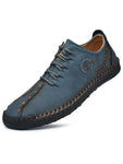 Men Letter Detail Lace-up Front Dress Shoes, Fashion Blue Handmade Shoes - MapleCo