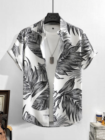 Manfinity RSRT Men Tropical Print Shirt Without Tee , Short Sleeve Button Up Graphic Shirt , Vacation Beach , Family Matching - MapleCo