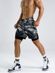 Manfinity Running Men Brush Print Drawstring Waist 2 In 1 Sports Shorts Gym Shorts