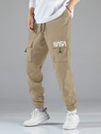 Manfinity Hypemode Men Letter Graphic Drawstring Cargo Loose Pants Long Plain Black Going Out