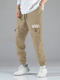 Manfinity Hypemode Men Letter Graphic Drawstring Cargo Loose Pants Long Plain Black Going Out