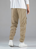 Manfinity Hypemode Men Letter Graphic Drawstring Cargo Loose Pants Long Plain Black Going Out - MapleCo