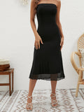 SHEIN Privé Spring Break Solid Backless Tube  Off Shoulder Long Summer Bodycon Long Black Dress