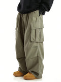 Manfinity EMRG Men Flap Pocket Side Drawstring Waist Oversize Cargo Pants