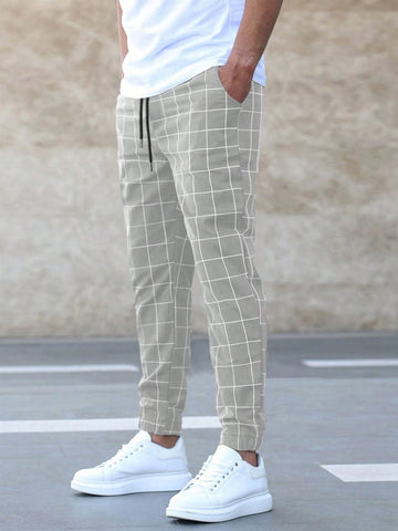 Manfinity Homme Men Grid Print Drawstring Waist Pants - MapleCo