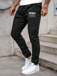 Manfinity Homme Men Letter Graphic Drawstring Waist Pants Long Slacks Plain Black Going Out - MapleCo